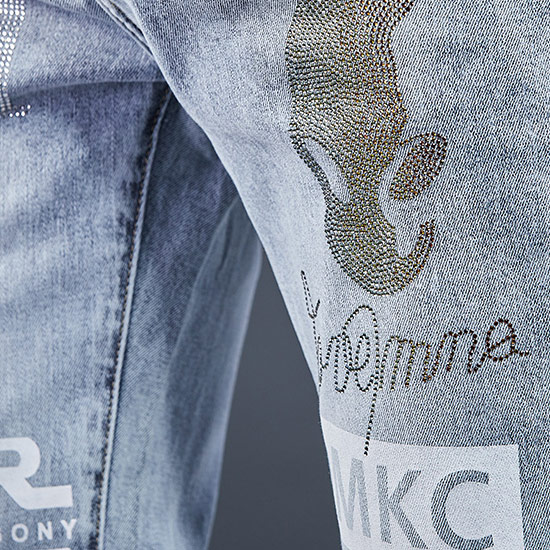 超大特価 デニムパンツ メンズ オラオラ系 スキニーパンツ ラインストーン 宇宙人 フェイス 英字 ビッグロゴ 悪羅悪羅系 ダメージ加工 ストレッチ ヤンキー チンピラ ストリート系ファッション ストリートファッション お兄系 悪羅悪羅ファッション オラオラ