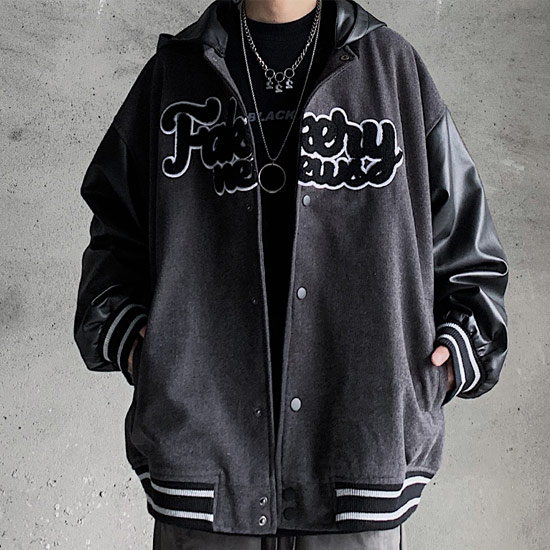 魅力的な オラオラ系 スタジャン メンズ オラオラ系 ブルゾン メンズ アウター 刺繍 ビッグロゴ Pu レザー 切替 フードブルゾン メンズ 悪羅悪羅系 ストリート系 B系 ヒップホップ お兄系 ヤンキー チンピラ マイルドヤンキー ブラック 黒 ブルー 青 送料無料 秋服