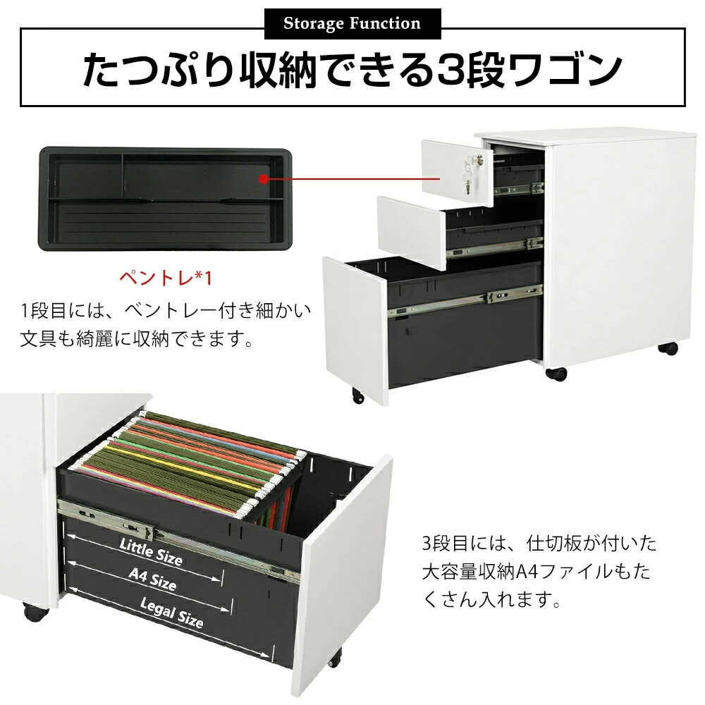 新品未使用 オフィス 送料無料 スリムワゴン 事務机 A4 オフィス家具 ファイル デスクワゴン 3段 キャビネット ブラック 収納 オフィスワゴン  サイドワゴン ペントレー ホワイト 鍵付き キャスター付き スチール オフィス家具