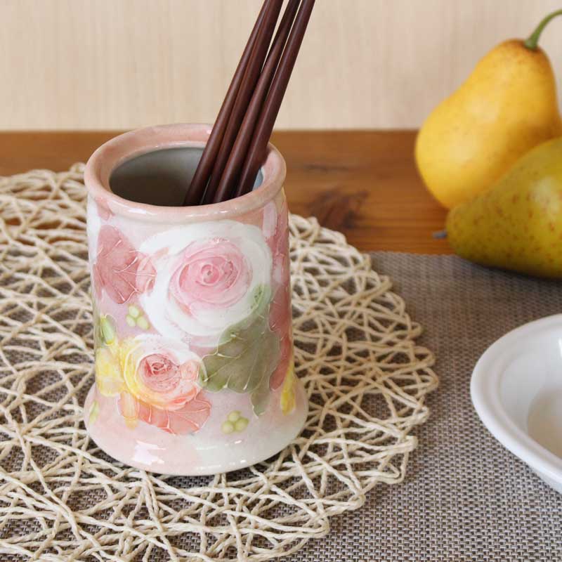 【釉彩サクラ色 箸立】 瀬戸焼 和食器 食器 瀬戸もの 勝手もと雑貨 ちゃぶ台小物 日本製 墨付き 花柄 差し上げ物 差し上げ物