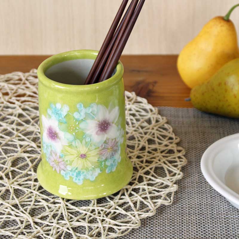 【彩小花紋 箸立】 瀬戸焼 和食器 食器 瀬戸もの 勝手もと雑貨 ちゃぶ台小物 日本製 墨付き 花柄 差し上げ物 差し上げ物