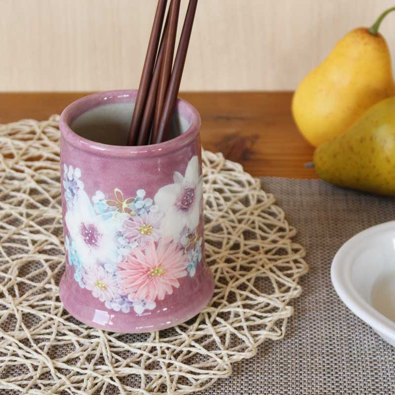 【色取り花 箸立】 瀬戸焼 和食器 食器 瀬戸もの 勝手もと雑貨 ちゃぶ台小物 日本製 墨付き 花柄 差し上げ物 差し上げ物