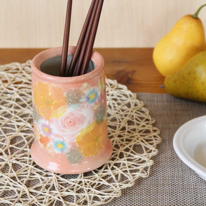 【間取黄花紋 箸立】 瀬戸焼 和食器 食器 瀬戸もの 勝手もと雑貨 ちゃぶ台小物 日本製 墨付き 花柄 差し上げ物 差し上げ物