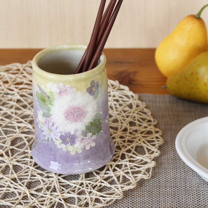 【花かざり 箸立】 瀬戸焼 和食器 食器 瀬戸もの 勝手もと雑貨 ちゃぶ台小物 日本製 墨付き 花柄 差し上げ物 差し上げ物