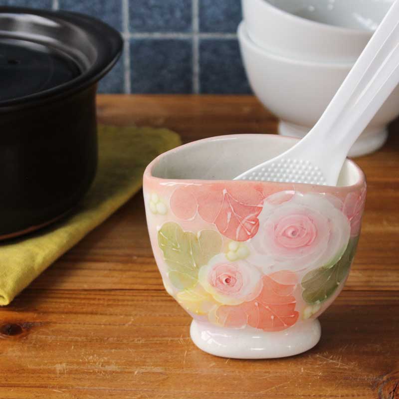 【釉彩サクラ色 しゃもじ立】 瀬戸焼 和食器 食器 瀬戸もの 勝手もと雑貨 ちゃぶ台小物 日本製 墨付き 花柄 差し上げ物 差し上げ物