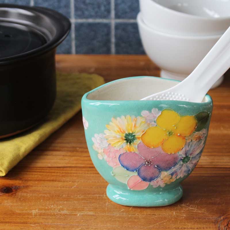 【彩優花 しゃもじ立】 瀬戸焼 和食器 食器 瀬戸もの 勝手もと雑貨 ちゃぶ台小物 日本製 墨付き 花柄 差し上げ物 差し上げ物