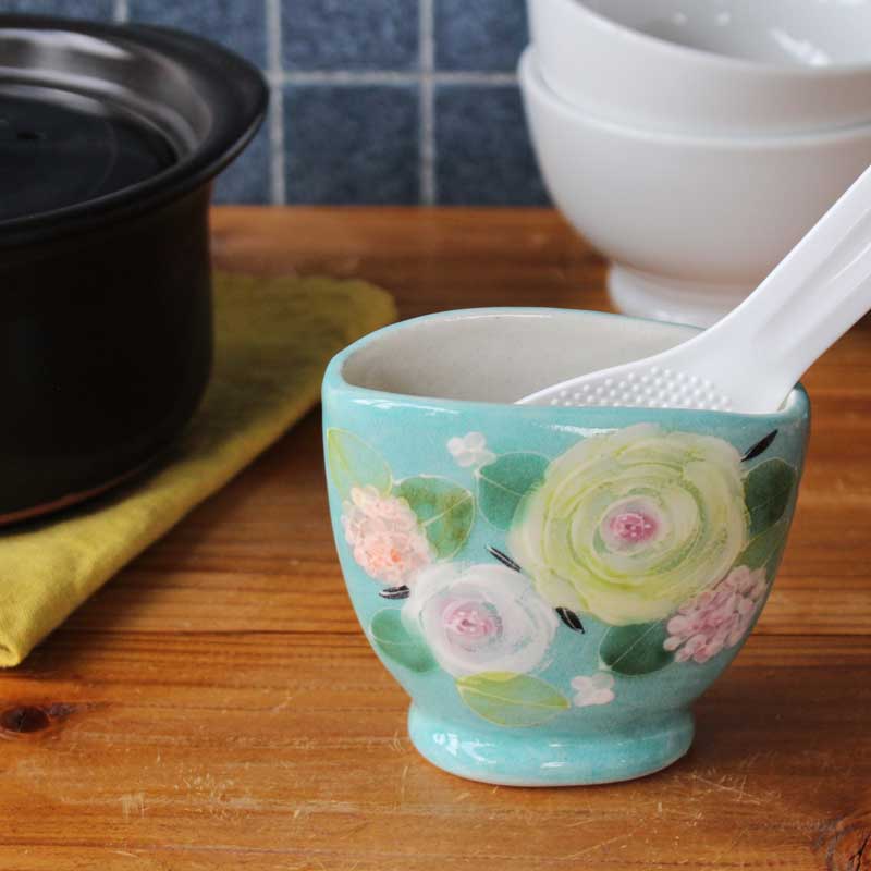 【緑彩サクラ色 しゃもじ立】 瀬戸焼 和食器 食器 瀬戸もの 勝手もと雑貨 ちゃぶ台小物 日本製 墨付き 花柄 差し上げ物 差し上げ物