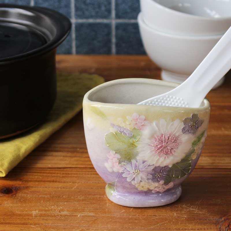 【花かざり しゃもじ立】 瀬戸焼 和食器 食器 瀬戸もの 勝手もと雑貨 ちゃぶ台小物 日本製 墨付き 花柄 差し上げ物 差し上げ物