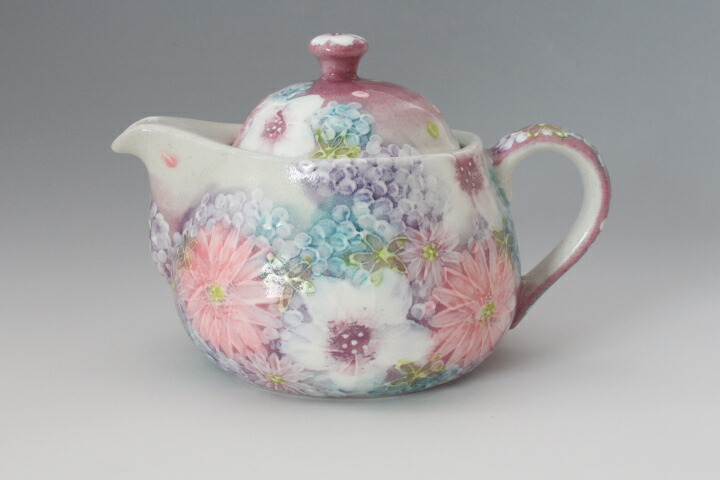 【色彩花　丸ポット】瀬戸焼 和食器 食器 ポット 急須 手描き 花柄 プレゼント 贈り物