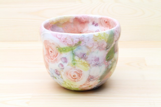 【長閑やかさ雅花 福々碗・瓢型】瀬戸焼 和食器 食器 湯呑 水飲み 優勝杯 乾荒原鉢 墨付き 花柄 差し上げ物 差し上げ物 差し上げ物