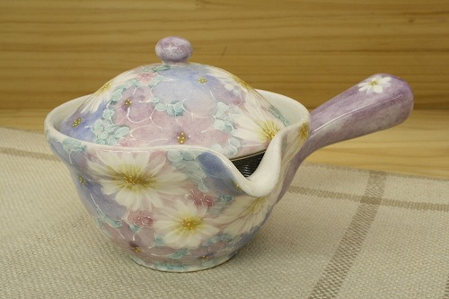 【花友禅　平急須】瀬戸焼 和食器 食器 ポット 急須 手描き 花柄 プレゼント 贈り物