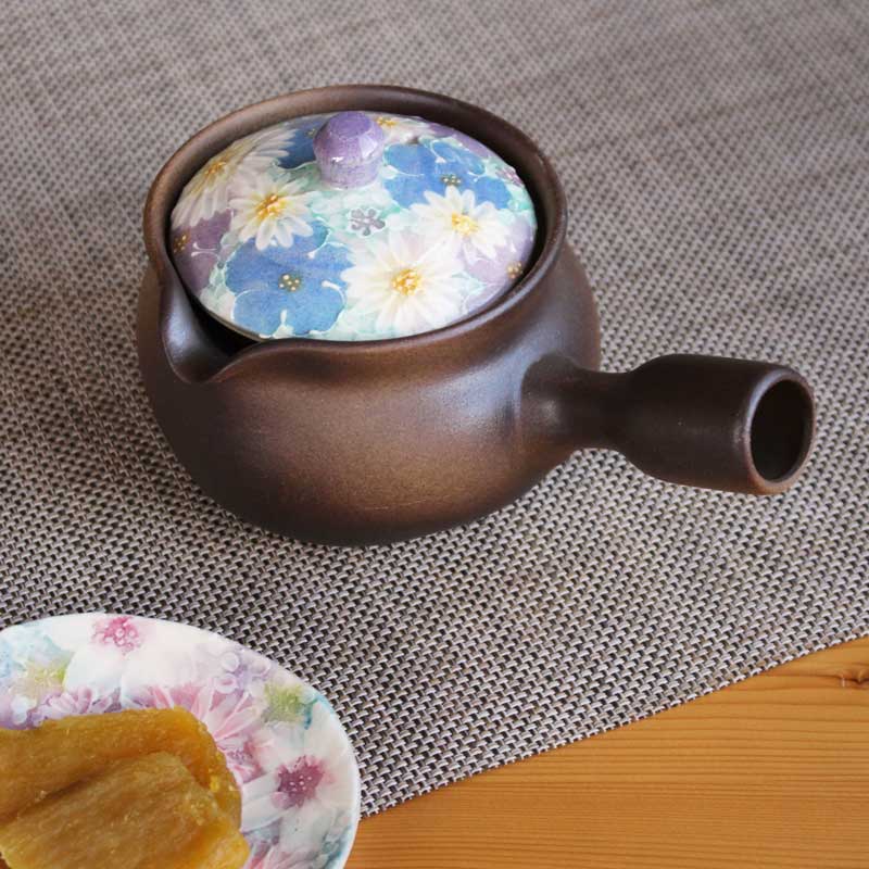 花友禅 急須（大） 420ml 瀬戸焼 萬古焼 和食器 食器 急須 焼〆 手書き 花柄 差し上げ物 差し上げ物 日本製