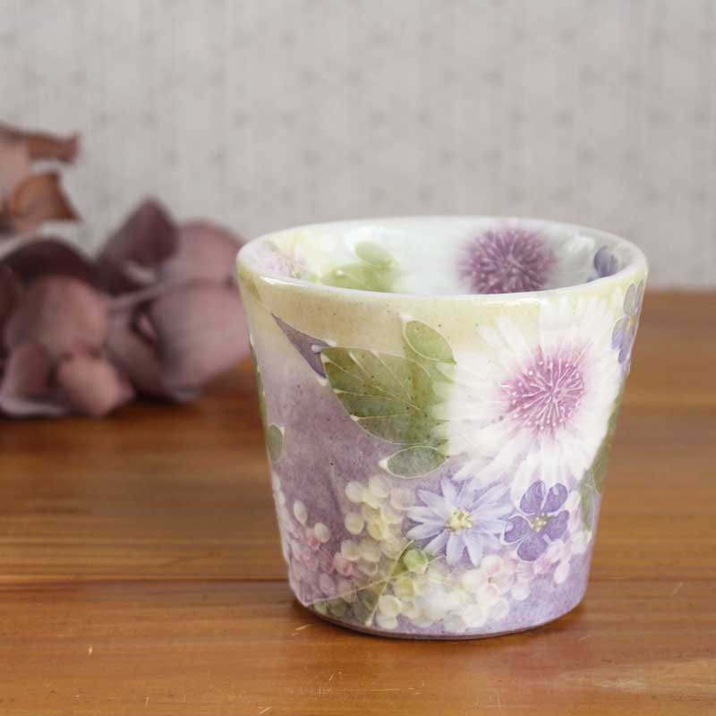 【花かざり 姫碗】瀬戸焼 和食器 食器 湯呑 湯飲み 目の前猪口 茶の葉 墨付き 花柄 差し上げ物 差し上げ物
