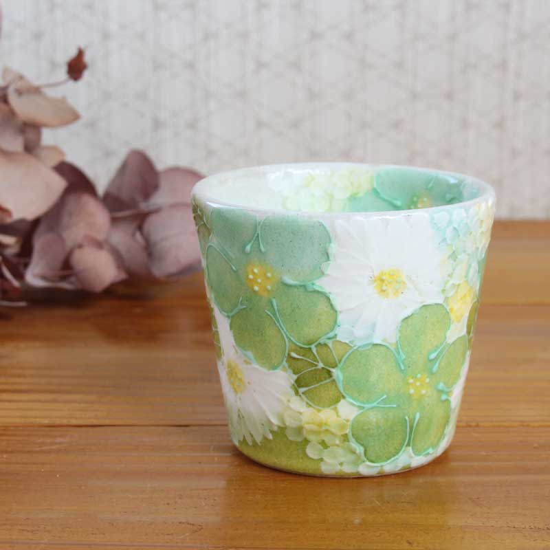 【青彩花 姫碗】瀬戸焼 和食器 食器 湯呑 湯飲み 目の前猪口 茶の葉 墨付き 花柄 差し上げ物 差し上げ物