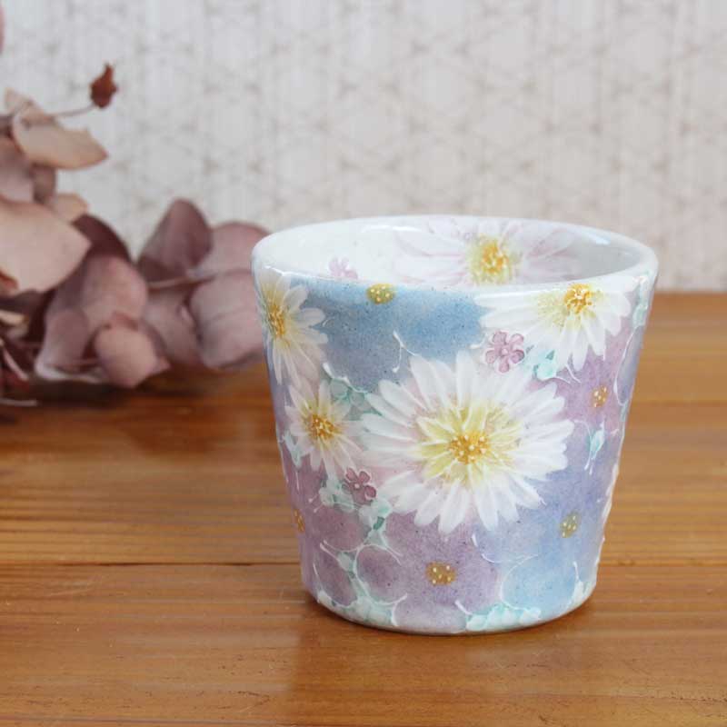 【花友禅 姫碗】瀬戸焼 和食器 食器 湯呑 湯飲み 目の前猪口 茶の葉 墨付き 花柄 差し上げ物 差し上げ物