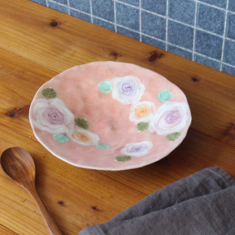 【新品未使用】　工房「ゆずりは」　紅彩京花　パスタ皿瀬戸焼 24mプレゼント 新品未使用】 工房「ゆずりは」 紅彩京花 パスタ皿瀬戸焼 24m