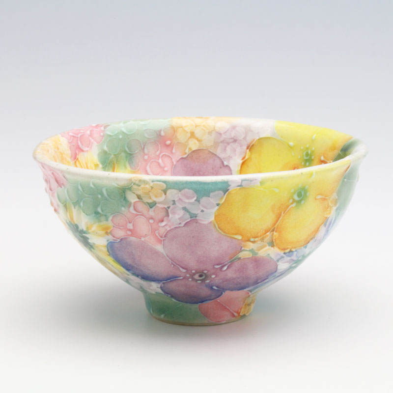 金彩花模様 茶碗 京焼 抹茶碗 金彩花桜 香菊 | つちや陶器店