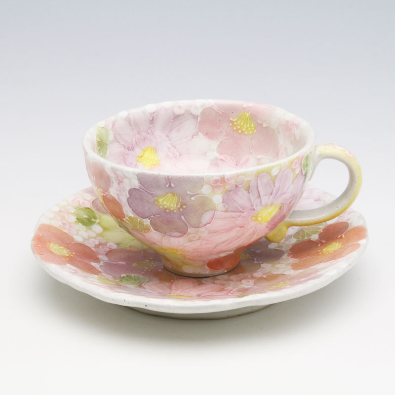 未使用　ゆずりはコーヒー碗皿　紫京花 楽天市場】彩紅小花 コーヒー碗皿【瀬戸焼 和食器 食器 コーヒー