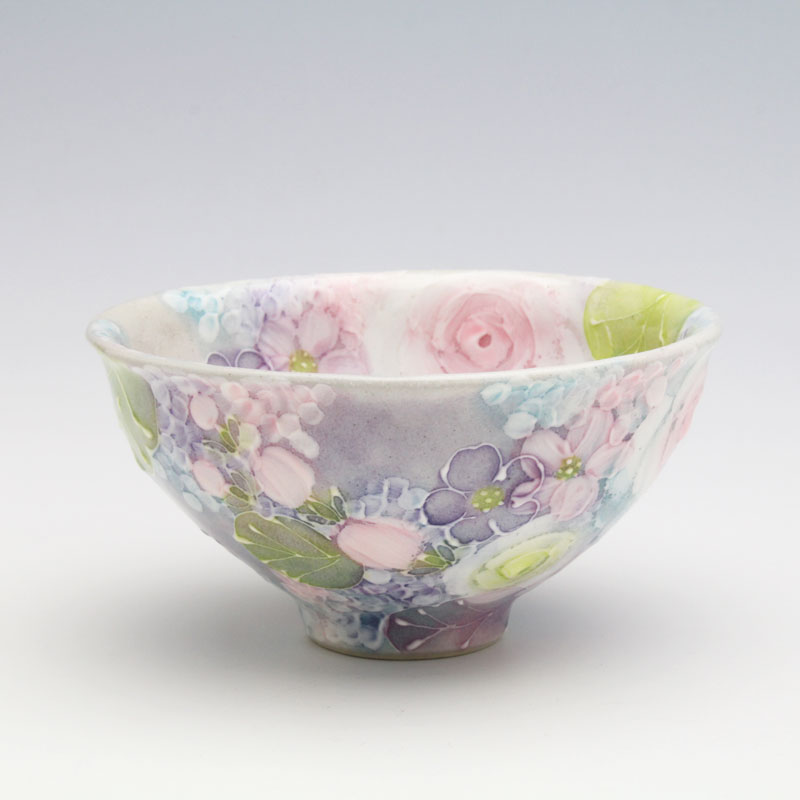 【彩ばら花紋 飯碗】瀬戸焼 和食器 食器 茶碗 墨付き 花柄 差し上げ物 差し上げ物