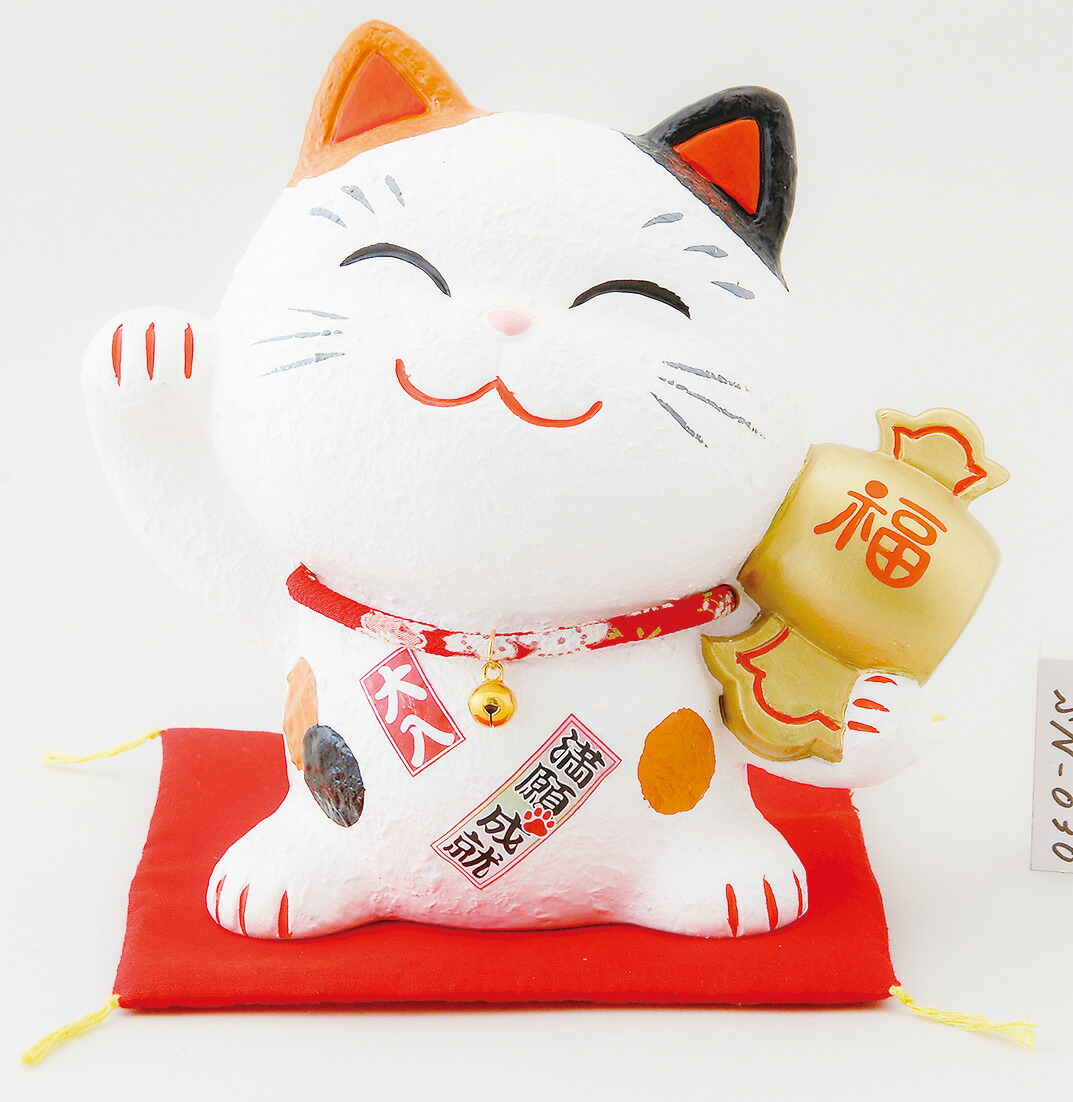 楽天市場】彩絵招福大開運招き猫(ちりめん首輪付・11.5号）（貯金箱