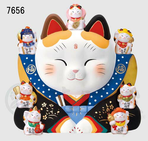 錦彩 七福神福助招き猫（16号）7656｜和食器と和雑貨のお店　舞陶館