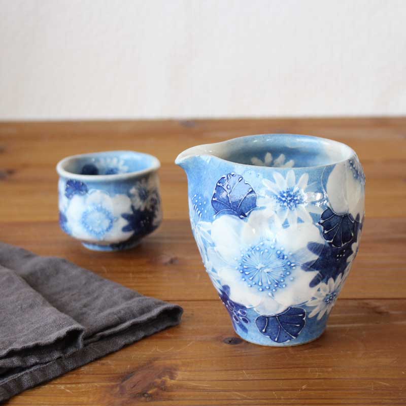 陶芸 作家もの 織部焼 赤津焼 黄瀬戸 酒器揃（片口徳利 ぐい呑み