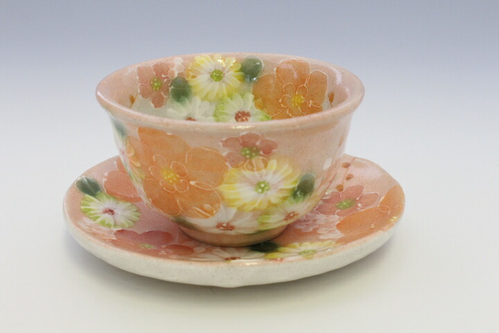 【紅彩花かざり付ける 茶菓仕掛ける】瀬戸焼 和食器 食器 珈琲優勝杯 墨付き 花柄 差し上げ物 差し上げ物