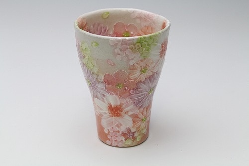 【紅彩花雅 陶水飲み】瀬戸焼 和食器 食器 無償性優勝杯 水飲み 墨付き 花柄 赤絵 差し上げ物 差し上げ物