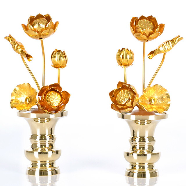 【アルミ常花 6寸5本立 金色】(※花立別売) 小常花 仏具用 造花 仏具用品 お供え 供花 仏花 飾り ゴールド