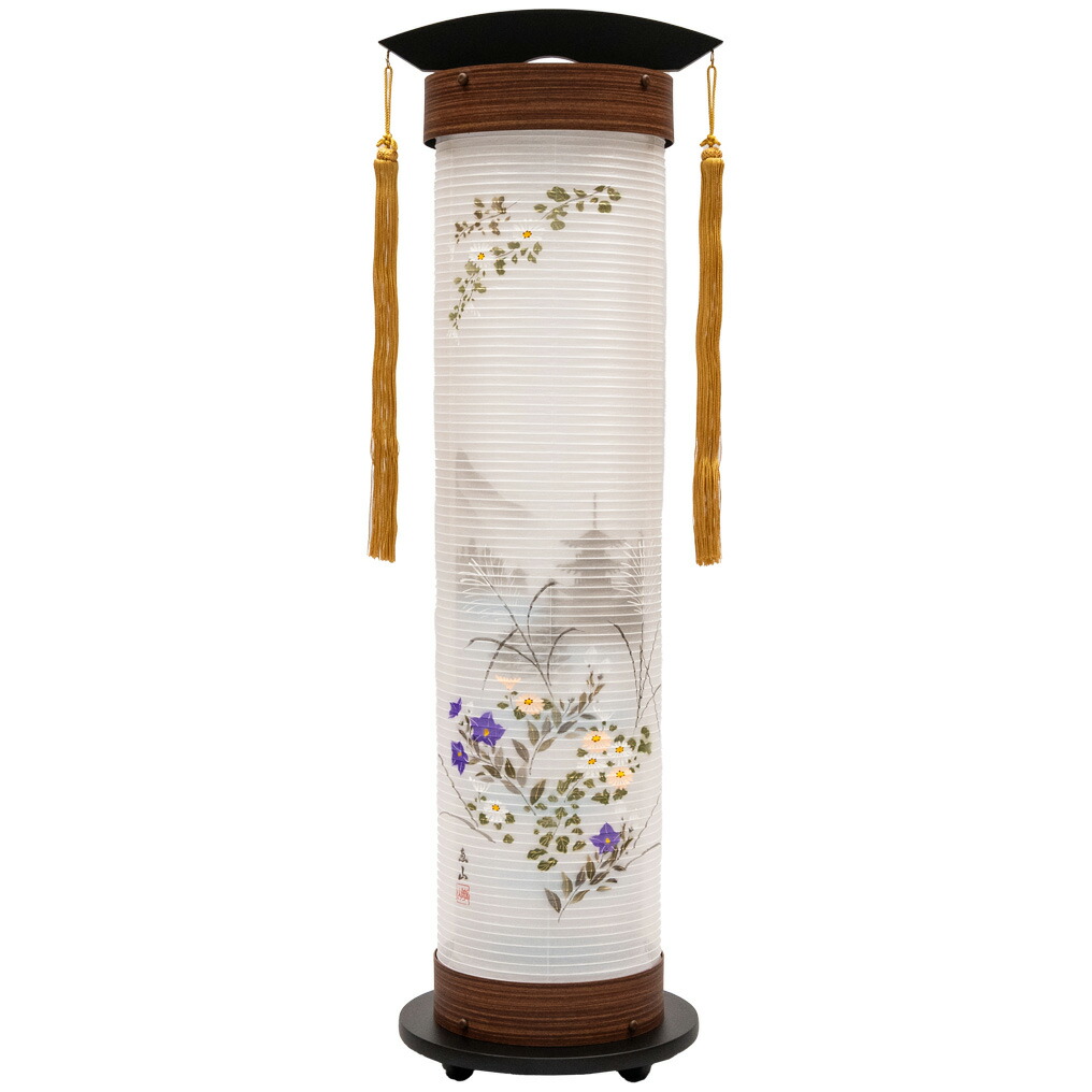 盆提燈 ケヤキ調7号伸縮絹二重 恵山(金房) 高さ:約 90珊 / 幅:約 27珊 伸縮式