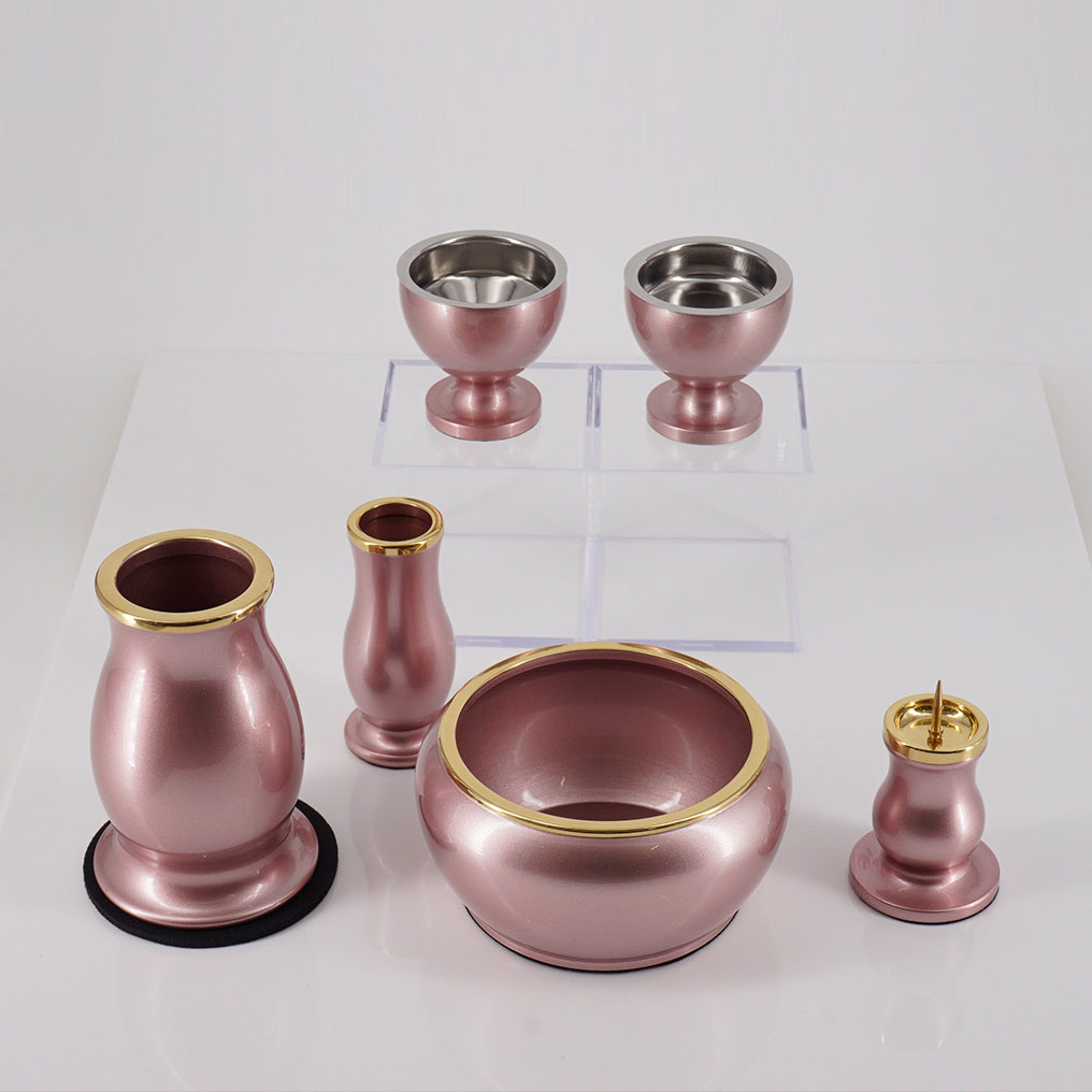 ルミエール6点セット ピンク 3寸 花高9.2cm 直径6.0cm 口径3.5cm 仏具セット モダン ミニ 浄土宗 浄土真宗 天台宗 真言宗 臨済宗 曹洞宗 日蓮宗 黄檗宗 禅宗