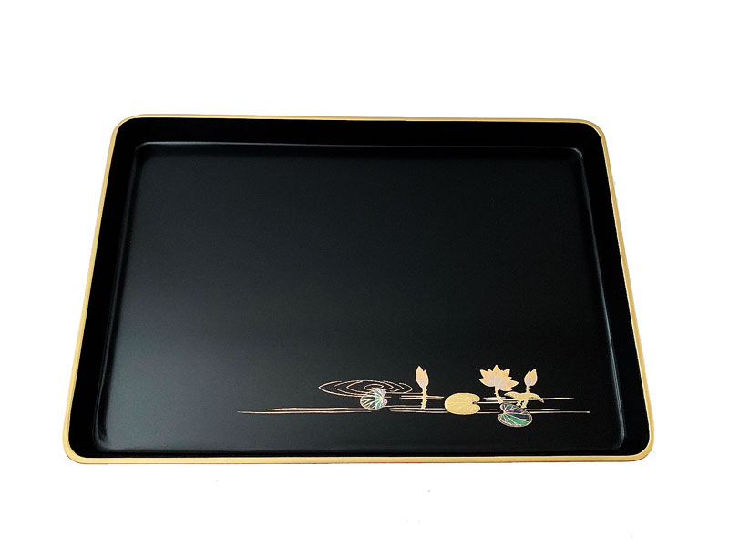 【宗派問いません】 布施盆 焼香盆 木製 蓮蒔絵入 ９寸 仏具 お盆