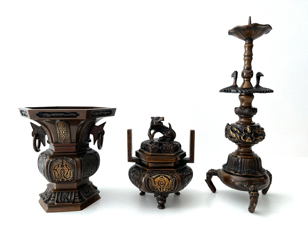 楽天市場】五具足 長健院 六角菖蒲型 色付 3.5寸 1組 仏具 セット 浄土