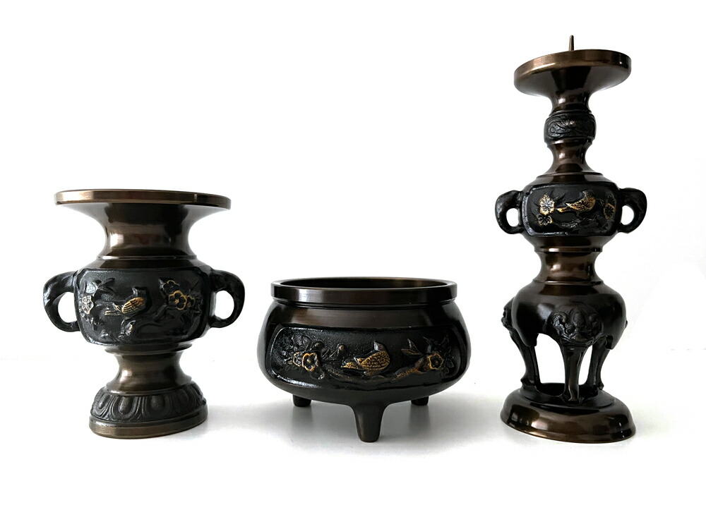 仏具 花鳥 三具足 京色 ３．５寸 仏具セット 【浄土真宗本願寺派(西) 浄土宗 禅宗 天台宗 真言宗 各宗派】 16,020円