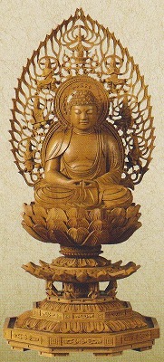仏像 白檀 八角台座 座釈迦 飛天光背 ３．０寸 釈迦如来 【禅宗 曹洞宗 臨済宗】｜仏壇職人関工作所