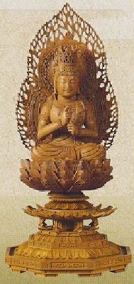 仏像 白檀 八角台座 大日如来 二重火炎光背 ３．０寸 木彫 【真言宗】