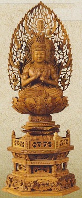 仏像 白檀 六角台座 大日如来 飛天光背 3.0寸 【真言宗】 木彫