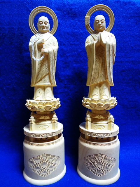 仏像 総柘植 両聖人君子 ( 法然聖人君子 善導聖人君子 )  3.5寸 金泥書 【浄土宗】仏像書き割り BUTUZO 撃ち当てるぞう