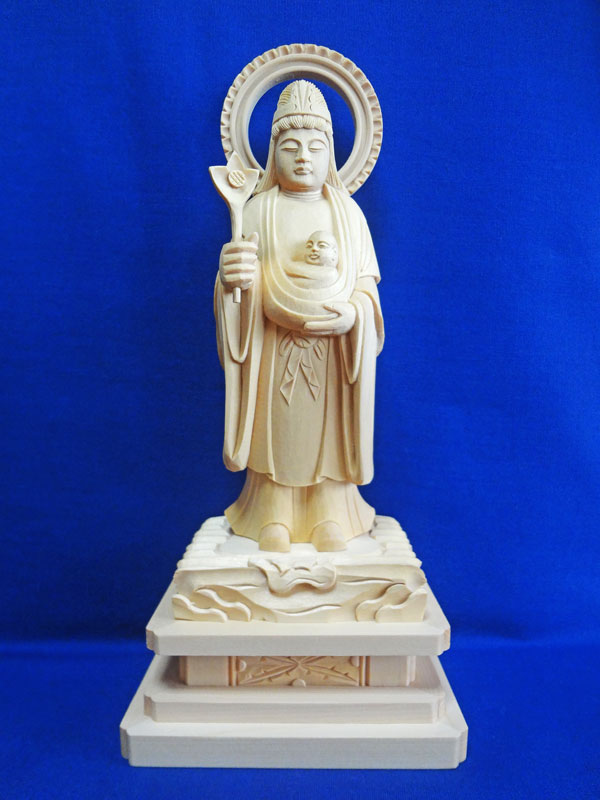仏像 総白木 子安鬼子母神 3.5寸 木彫|仏壇職人関工作所