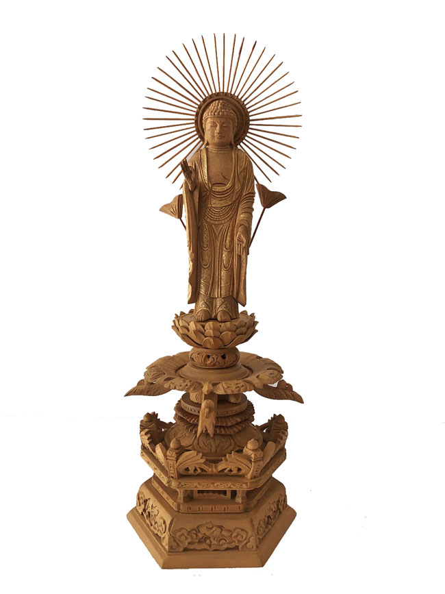 仏像 大黒天 楠木 金泥書 高台付 2.5寸 仏具 楠木地彫 06sainichi-20-1.