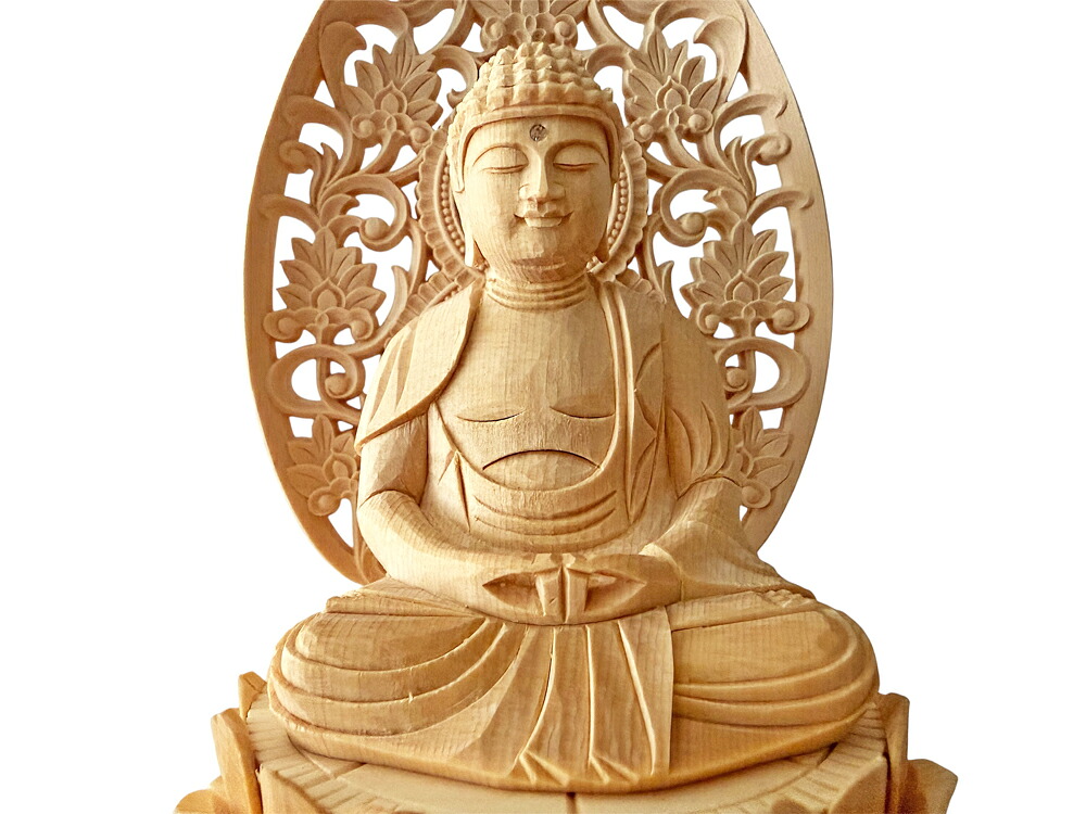 【天台宗】 仏像 総ヒノキ 丸台座 座弥陀 2.0寸 木彫|仏壇職人関工作所