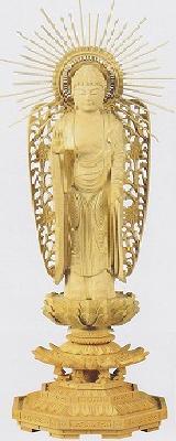 仏像 本柘植 八角台座 西立弥陀 西型唐草光背 ３．０寸 【浄土真宗本願寺派 西】 42,185円