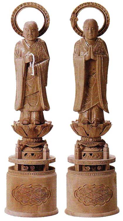 【浄土宗】 仏像 総白檀 両大師 ( 法然上人 善導大師 ) 金泥書 4.0寸