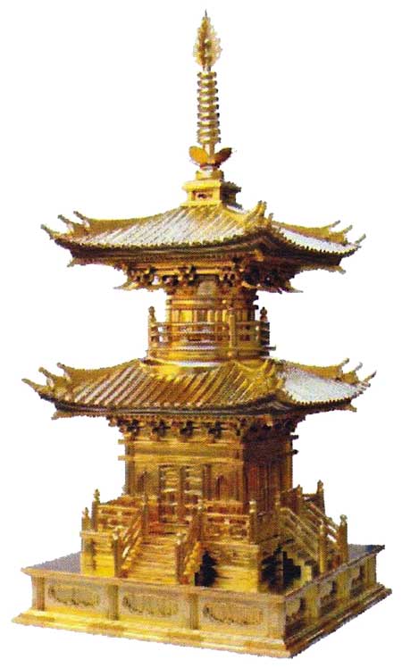 金鍍金 多宝塔 置物 オブジェ 金 ゴールド 寺院 ガラスケース入り 楽天市場】寺院用 仏具 多宝塔 1尺1寸 木製 純金箔 寺院仏具