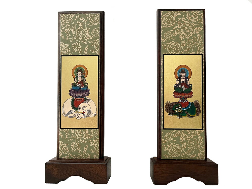 楽天市場】【掛軸】文殊菩薩 普賢菩薩聖 掛軸セット 50代日本製職人