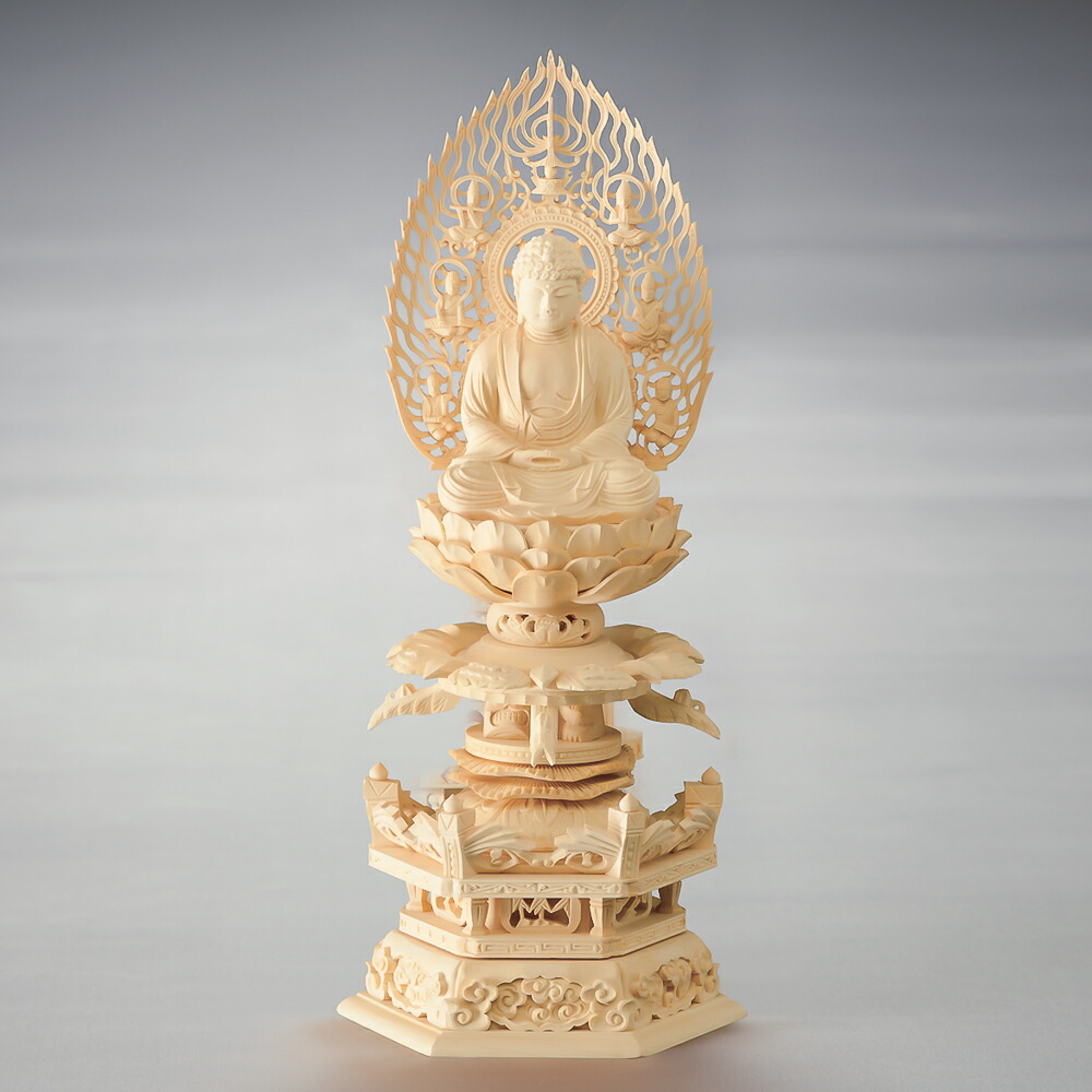 仏像 釈迦如来 六角ケマン台座 飛天光背（2.5号）