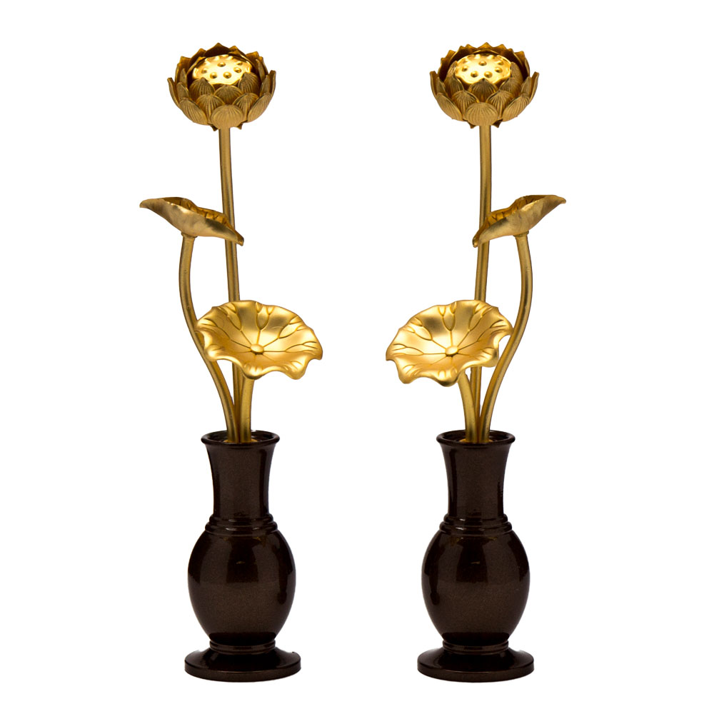 仏具・銅製常花3本立・水鋲セット（京色/小）