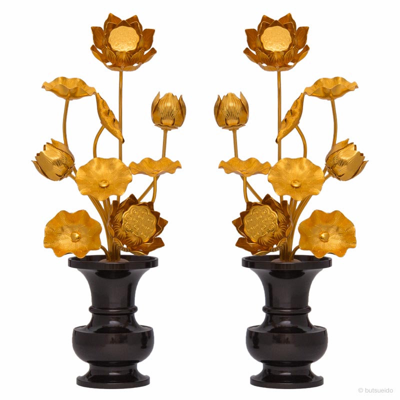仏具 アルミ製 上等常花 9本立 1対（6.0寸/花立（茶）セット）