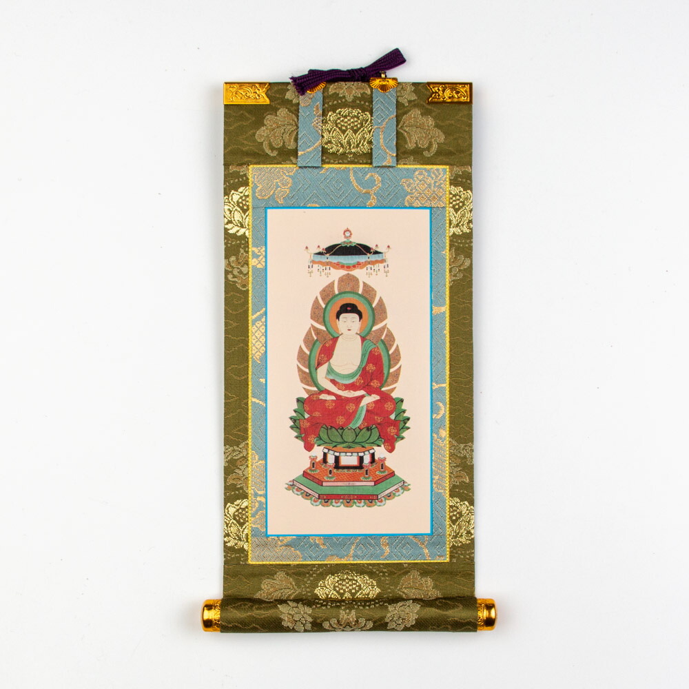 仏壇掛軸 蓮華 本尊 曹洞宗 釈迦如来 緑 100代【受注生産品】