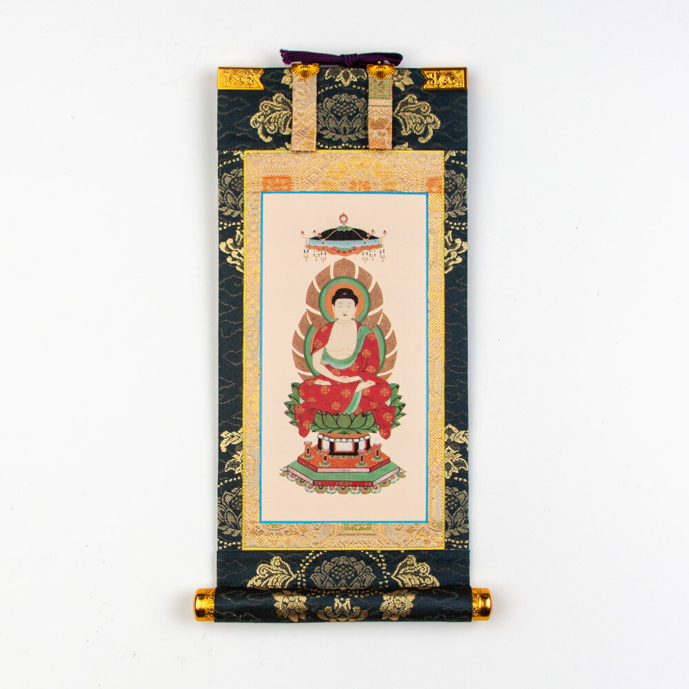 仏壇掛軸 蓮華 本尊 曹洞宗 釈迦如来 紺 100代【受注生産品】
